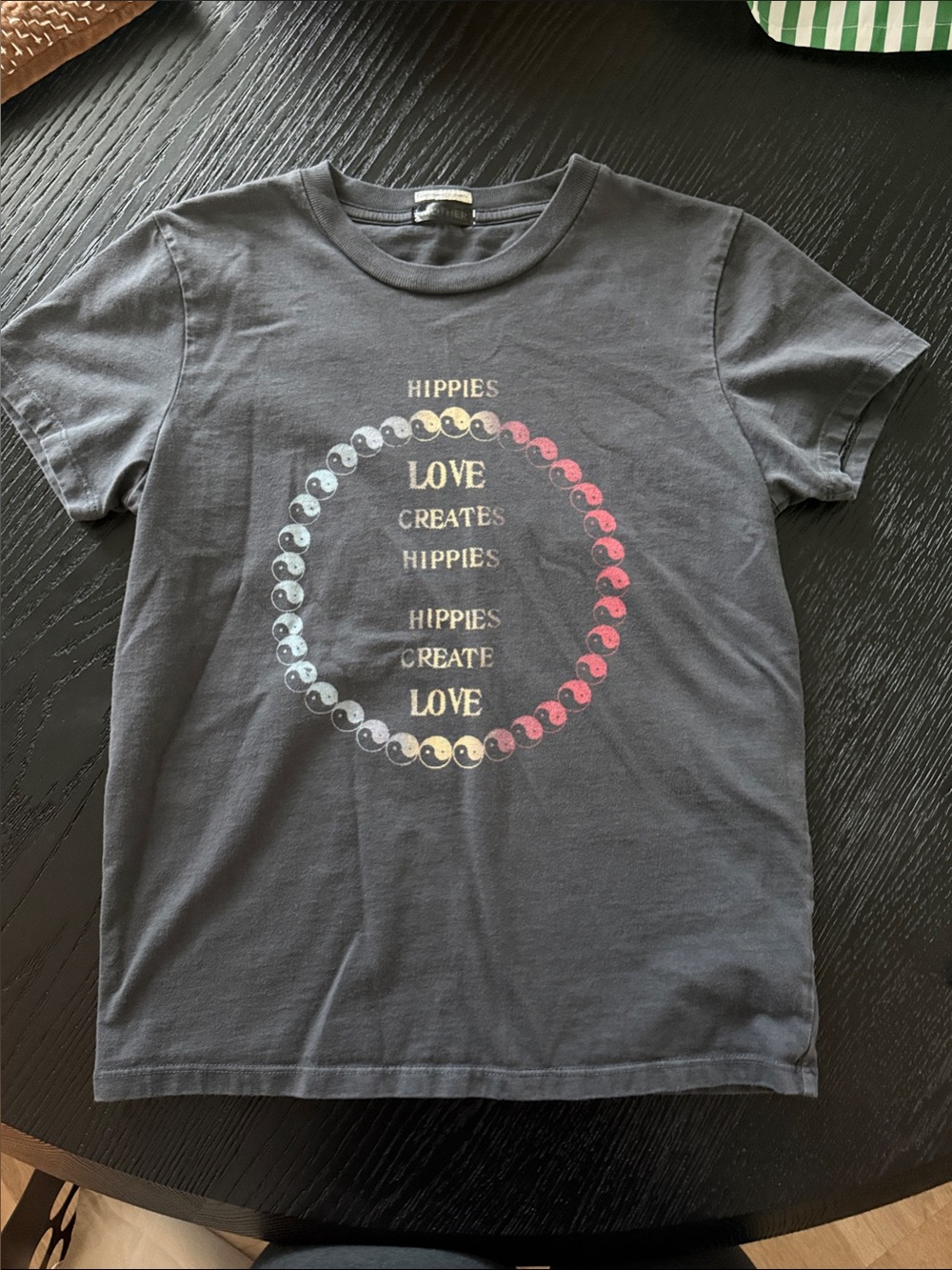 MOTHER Black Short-Sleeve Tee with Rainbow Yin-Yang Circle